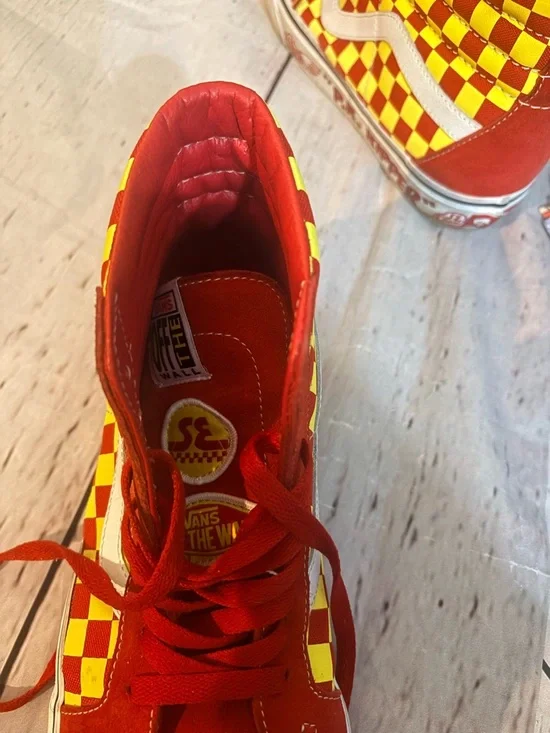 Vans sample SEBikeslife Red and Yellow Checkerboard High-Top Sneakers - Picture 7 of 9